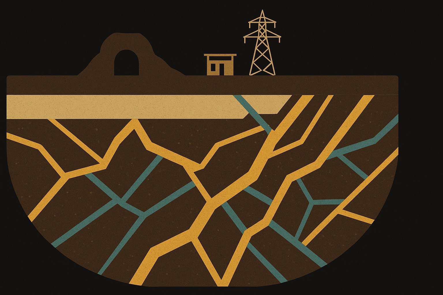 Stylized cross-section of earth with strategic mineral veins